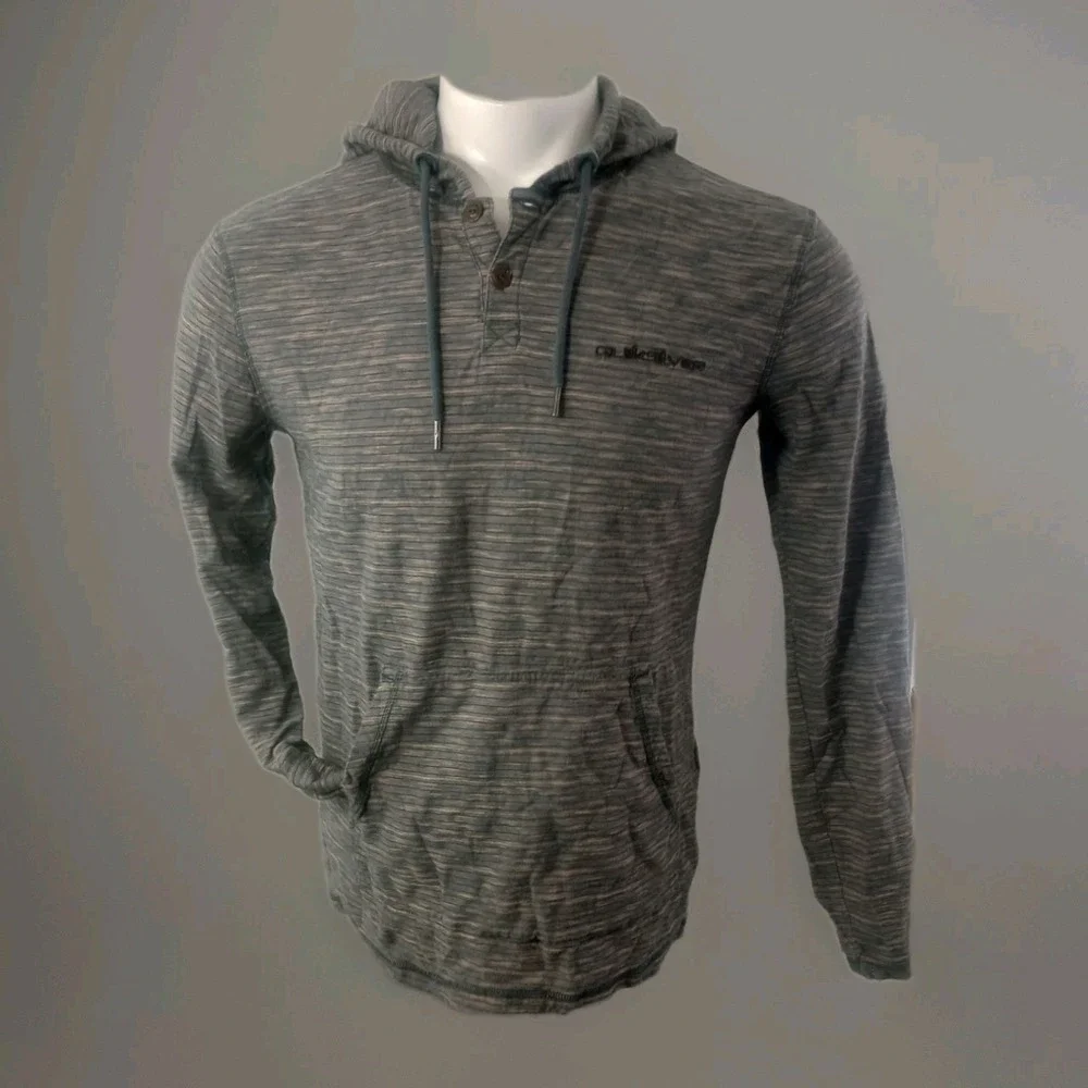 Quicksilver Henley Hoodie Pullover Men's Sz S Surf Skate Beach 100% Cotton